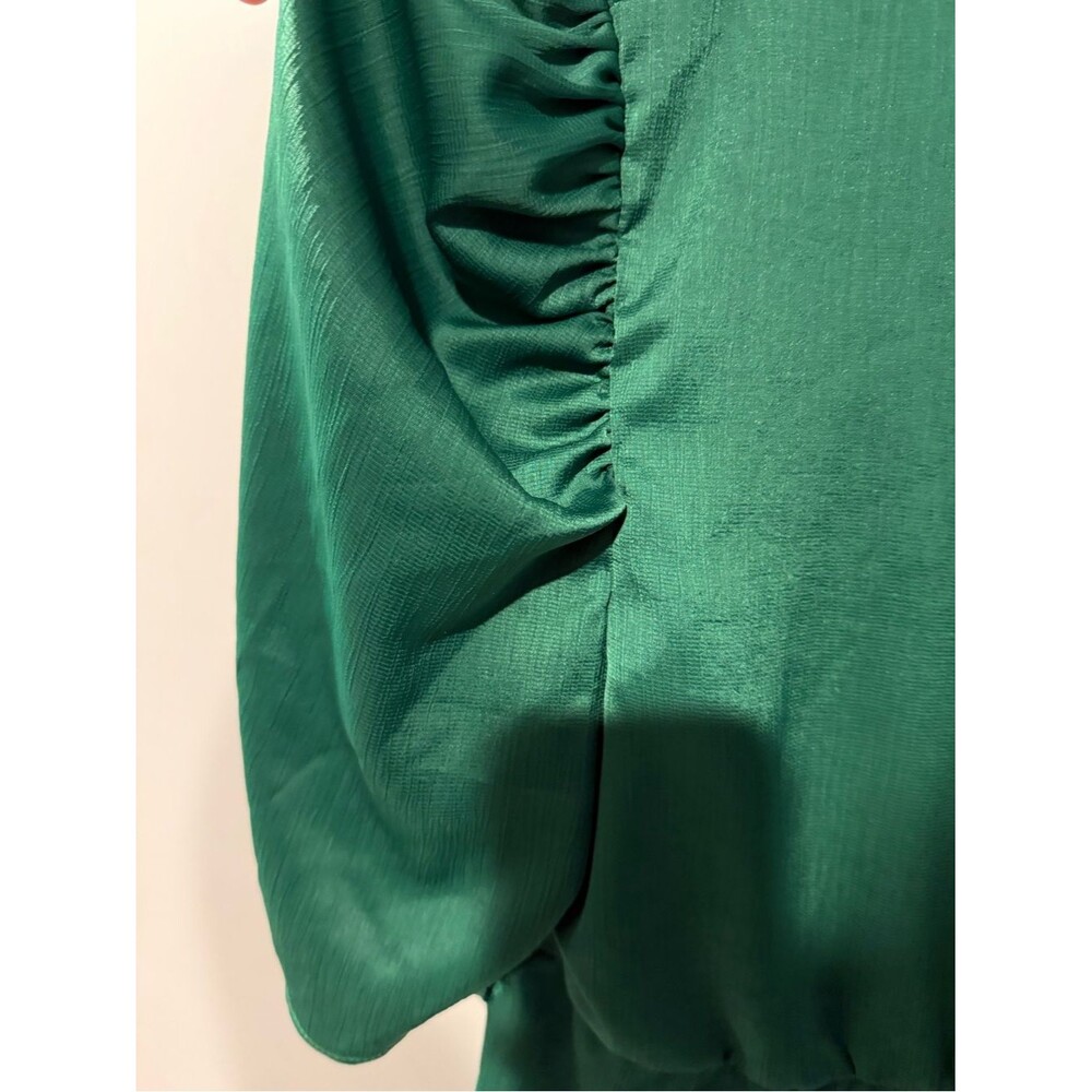 Emerald Green Wrap-Front Peplum Blouse - Picture 5 of 7